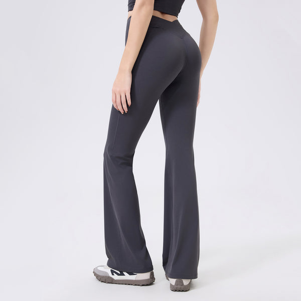 Back view of the Tummy Control Bootcut Yoga Pants in dark gray