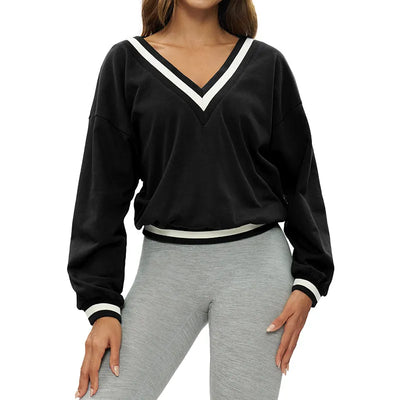 【Christmas】SPARK Fashion Versatile V-neck Yoga Sports Sweatshirt in black