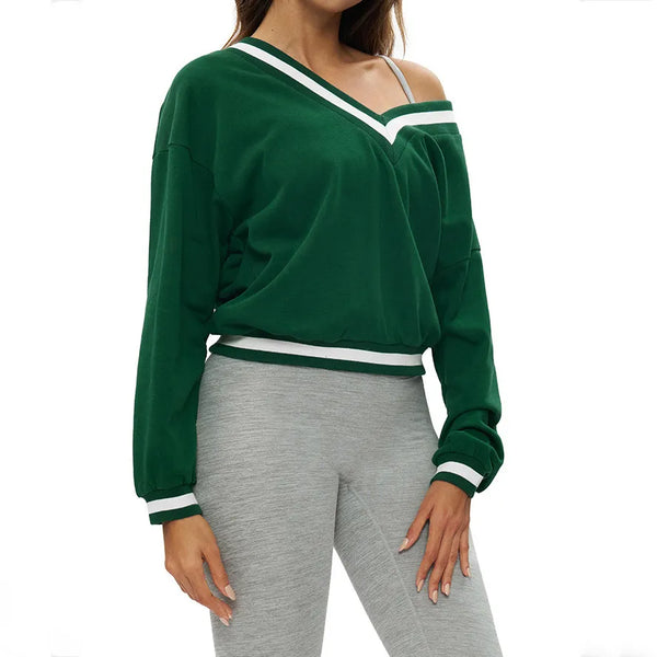 【Christmas】SPARK Fashion Versatile V-neck Yoga Sports Sweatshirt in Christmas green side