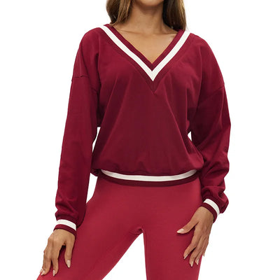 【Christmas】SPARK Fashion Versatile V-neck Yoga Sports Sweatshirt in retro red