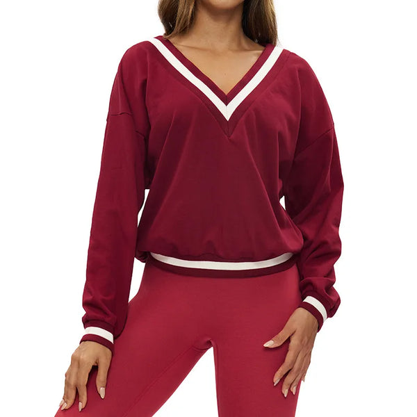 【Christmas】SPARK Fashion Versatile V-neck Yoga Sports Sweatshirt in retro red