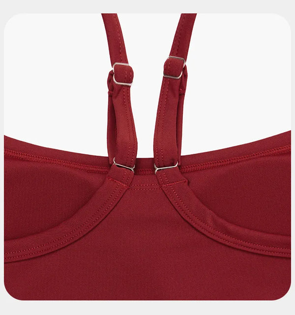 【Christmas】SPARK Spaghetti Straps Yoga Fitness Bra for Women in retro red detail back