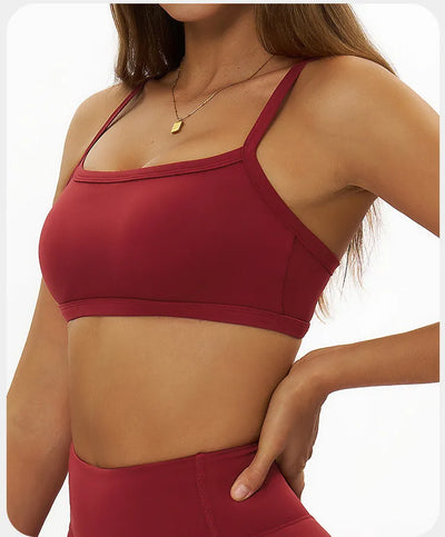 【Christmas】SPARK Spaghetti Straps Yoga Fitness Bra for Women in retro red side