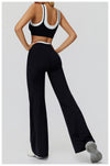 Contrast Color Fake Two-Piece Flared Yoga Pants for Women in black back set