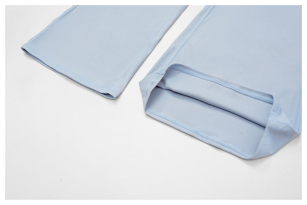 Contrast Color Fake Two-Piece Flared Yoga Pants for Women in blue hem bottom design