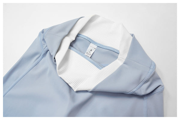 Contrast Color Fake Two-Piece Flared Yoga Pants for Women in blue ribbed design inside