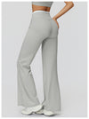 Contrast Color Fake Two-Piece Flared Yoga Pants for Women in grey  back