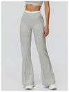 Contrast Color Fake Two-Piece Flared Yoga Pants for Women in grey front