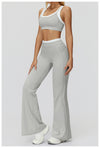 Contrast Color Fake Two-Piece Flared Yoga Pants for Women in grey set