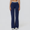 Contrast Color Fake Two-Piece Flared Yoga Pants for Women in navy