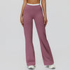 Contrast Color Fake Two-Piece Flared Yoga Pants for Women in purple