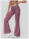 Contrast Color Fake Two-Piece Flared Yoga Pants for Women in purple side