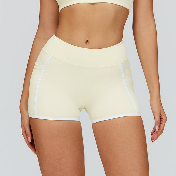  Contrast Color Naked Feeling Yoga Shorts with Pockets IN LIGHT YELLOW