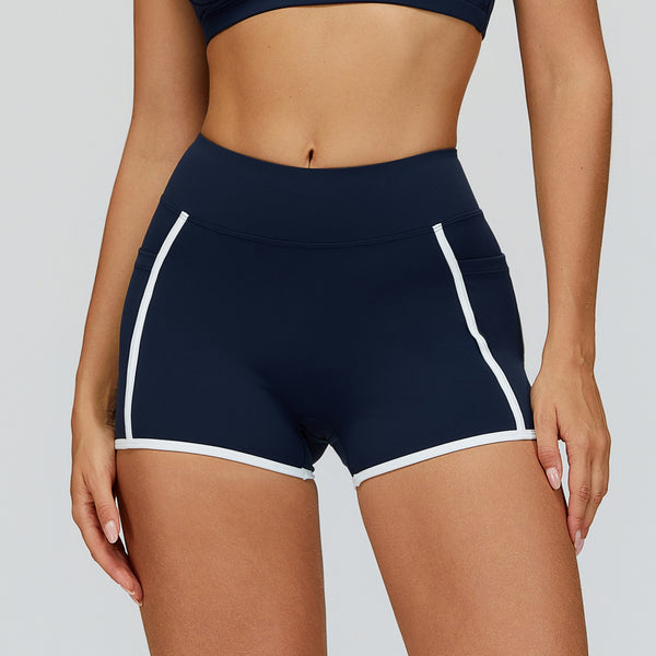 Contrast Color Naked Feeling Yoga Shorts with Pockets IN NAVY