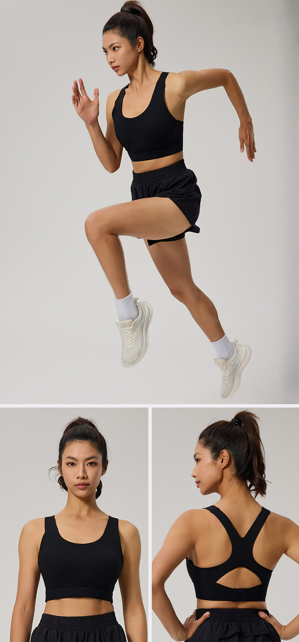 New Women's Back Buckle Yoga Fitness Bra in black different sides