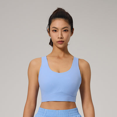 New Women's Back Buckle Yoga Fitness Bra in blue