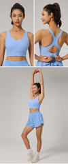 New Women's Back Buckle Yoga Fitness Bra in blue different sides