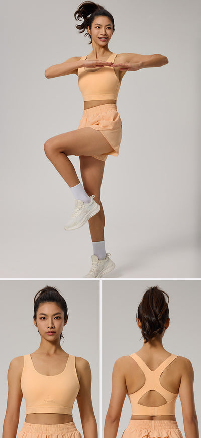 New Women's Back Buckle Yoga Fitness Bra in orange different sides