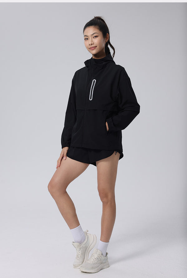 Reflective Lightweight Sports Running Jacket in black set 