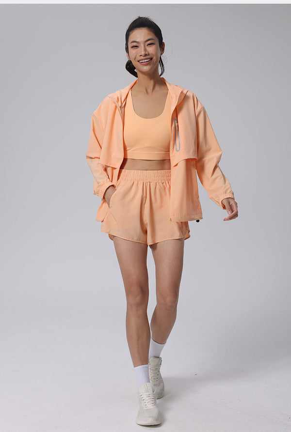 Reflective Lightweight Sports Running Jacket in orange set 