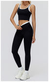 Ribbed Contrast Color Fake Two-Piece Leggings for Women in black a set 