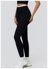 Ribbed Contrast Color Fake Two-Piece Leggings for Women in black side