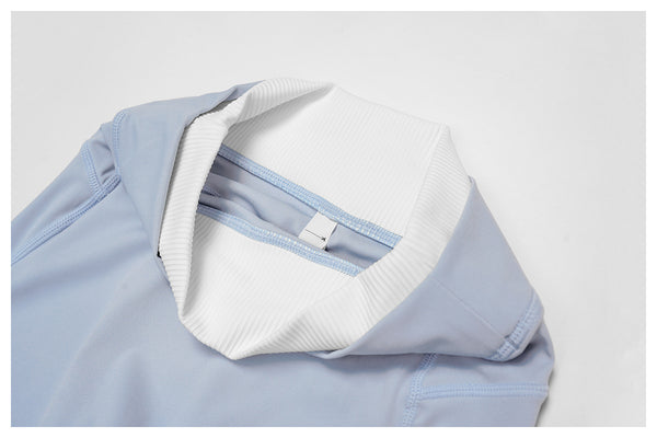 Ribbed Contrast Color Fake Two-Piece Leggings for Women in blue waistRibbed Contrast Color Fake Two-Piece Leggings for Women in blue waist detial