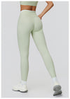 Ribbed Contrast Color Fake Two-Piece Leggings for Women in green back