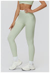 Ribbed Contrast Color Fake Two-Piece Leggings for Women in green side