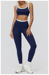 Ribbed Contrast Color Fake Two-Piece Leggings for Women in navy a set
