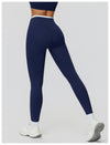Ribbed Contrast Color Fake Two-Piece Leggings for Women in navy back