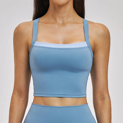 SPARK Women’s 2-in-1 Color Block Cross Back Yoga Tank Top ZC6116