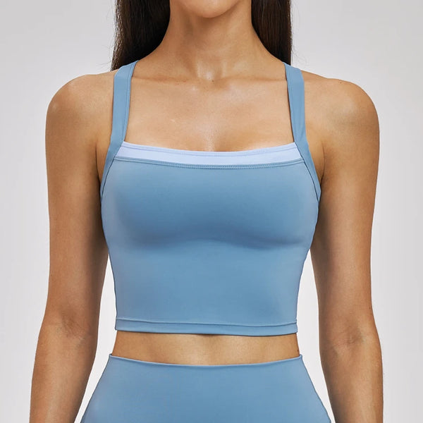 SPARK Women’s 2-in-1 Color Block Cross Back Yoga Tank Top ZC6116
