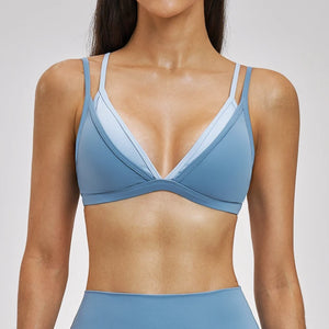 SPARK Women's Double-layer Fake Two-piece Color-Blocking Yoga Bra ZC6116