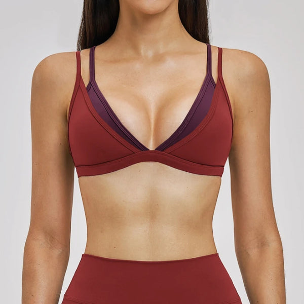 SPARK Women's Double-layer Fake Two-piece Color-Blocking Yoga Bra ZC6116