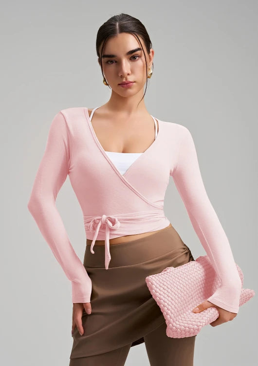 SPARK Chic Long Sleeve Wrap Tie Yoga Top RQ7418