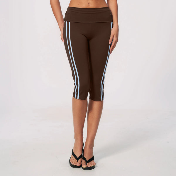 SPARK Women's Contrast Color Foldable Waist Capris Pants For Women ZC3588