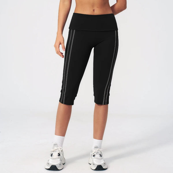 SPARK Women's Contrast Color Foldable Waist Capris Pants For Women ZC3588