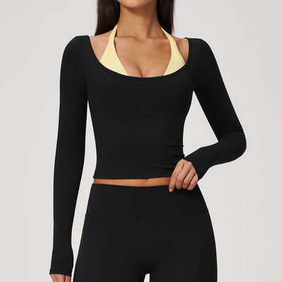 SPARK Women’s Color Block Halter Yoga Long Sleeve Top ZC2585