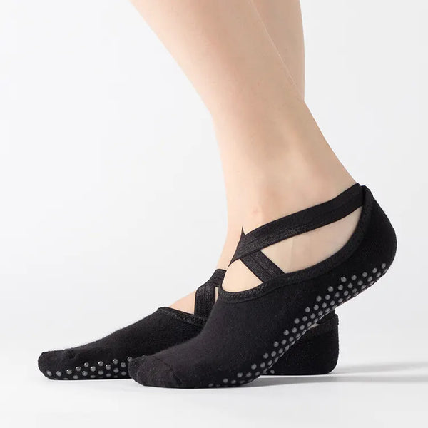 SPARK Non-Slip Yoga Socks with Cross Straps & Terry Cushioning YL032
