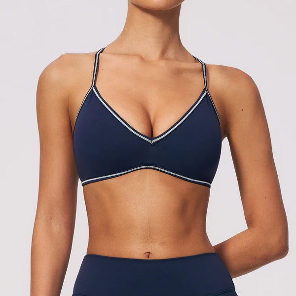 SPARK Women's Color-Block V-neck Halter Yoga Bra ZC9615