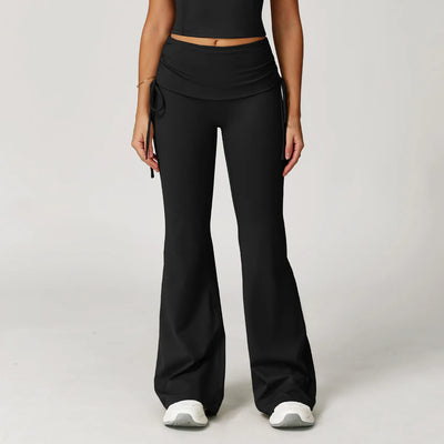 SPARK Folded Waist Yoga Flared Pants with Drawstring ZC3055