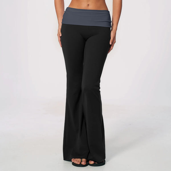 SPARK Women's Contrast Color Fold-Over Waist Yoga Flare Pants ZC2570
