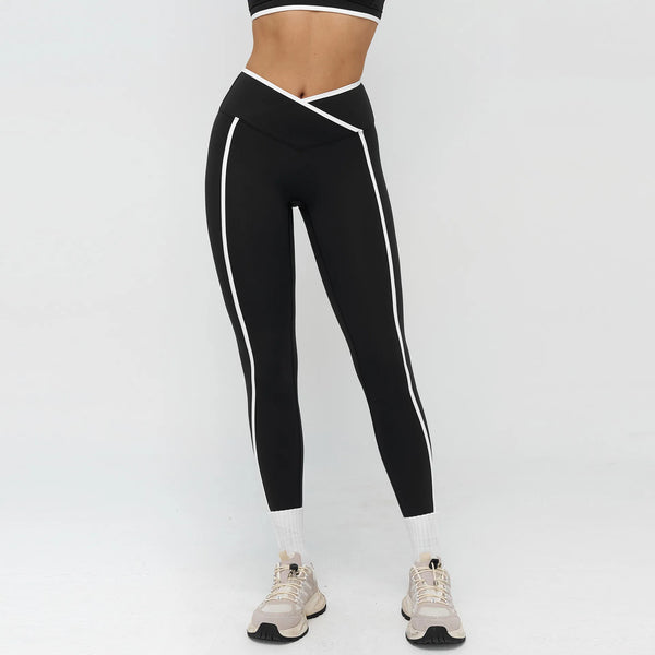 SPARK Contrasting Color Cross Waist Yoga Leggings ZC9528