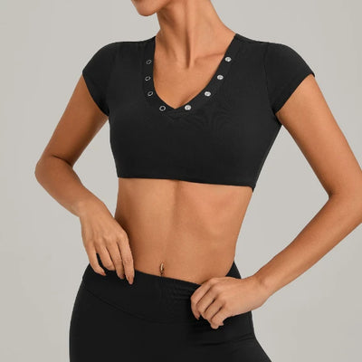 SPARK Women's Special Neck Crop Short-Sleeve Yoga Top QS10265