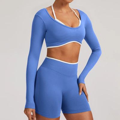 SPARK Fake Two Pieces Fitness Cropped Top RXW3006