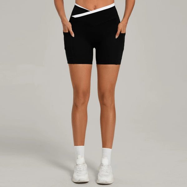 SPARK Color Block Cross Waist Butt Lifting Yoga Shorts TF12197