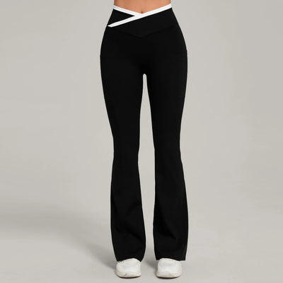 SPARK Color Block Cross Waist Yoga Flared Pants TF25129
