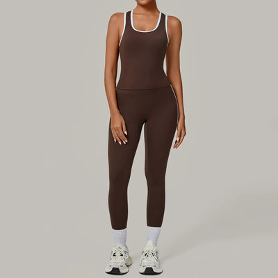 SPARK Color Block Naked-feel Fit Yoga Fitness Two-piece Set TF7709