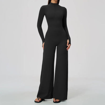 SPARK Women’s Half-Zip Long Sleeve Yoga Jumpsuit | Wide-Leg Workout One-Piece ZC5114